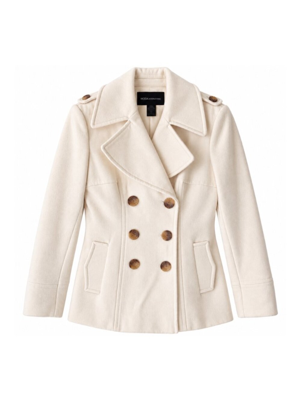 Moda International Winter White Wool Blend Peacoat Double Breasted Size S